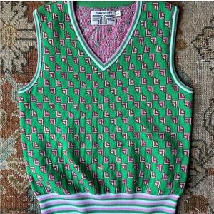 Tory Sport By Tory Burch Performance Merino Jacquard Vest In Pink/Green Size S/P